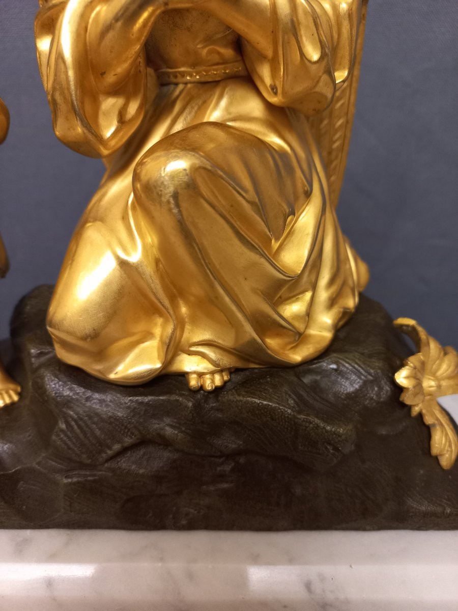 Bronze XIXe l'Ange et l'Enfant dorure au mercure-photo-5