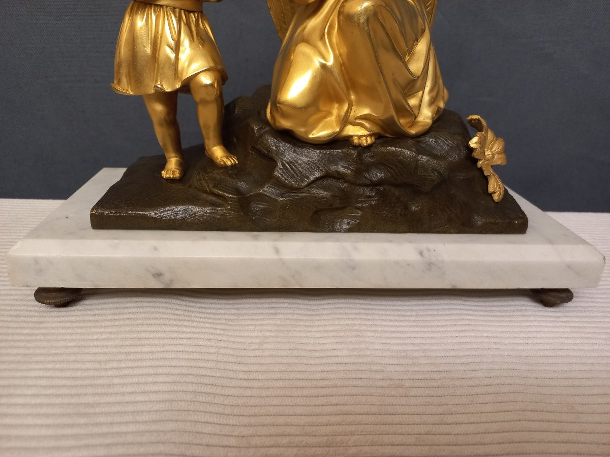 Bronze XIXe l'Ange et l'Enfant dorure au mercure-photo-6
