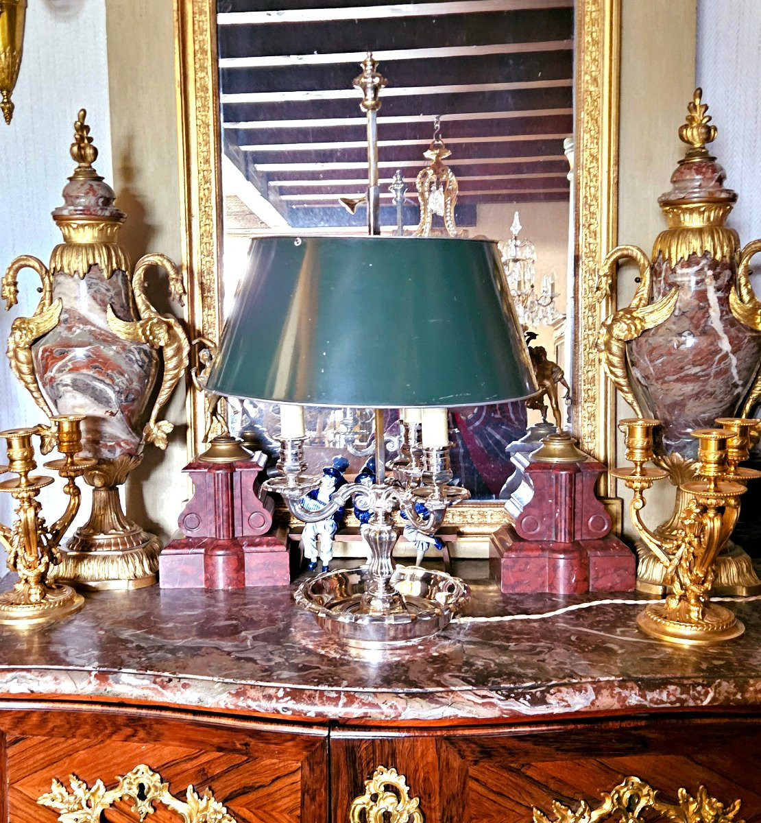 Importante lampe bouillotte en bronze argenté -photo-4