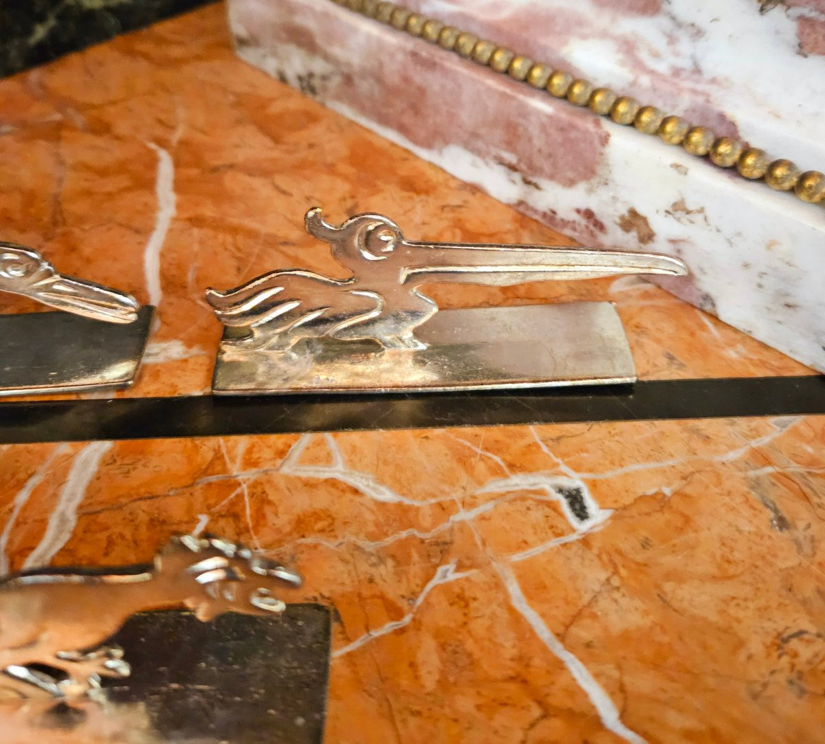 6 Porte-couteaux Art Déco  en métal argenté figurant des animaux -photo-4