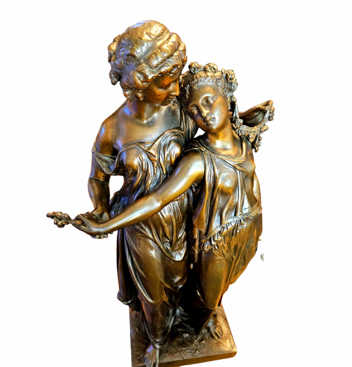Dumaige Etienne Henri (1830-1888) Bronze Group, Young Women Dressed In Antique Style -photo-2