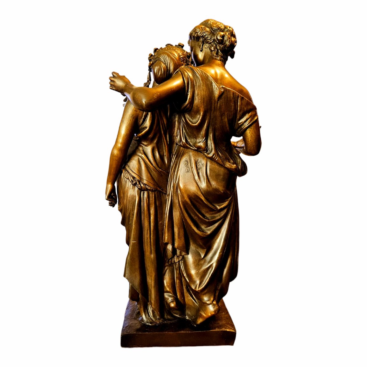 Dumaige Etienne Henri (1830-1888) Bronze Group, Young Women Dressed In Antique Style -photo-3