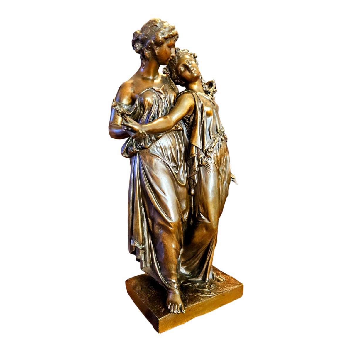 Dumaige Etienne Henri (1830-1888) Bronze Group, Young Women Dressed In Antique Style -photo-4