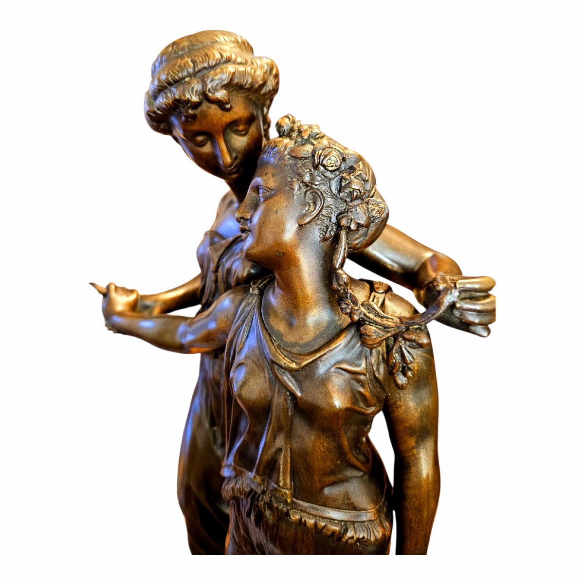 Dumaige Etienne Henri (1830-1888) Bronze Group, Young Women Dressed In Antique Style -photo-1