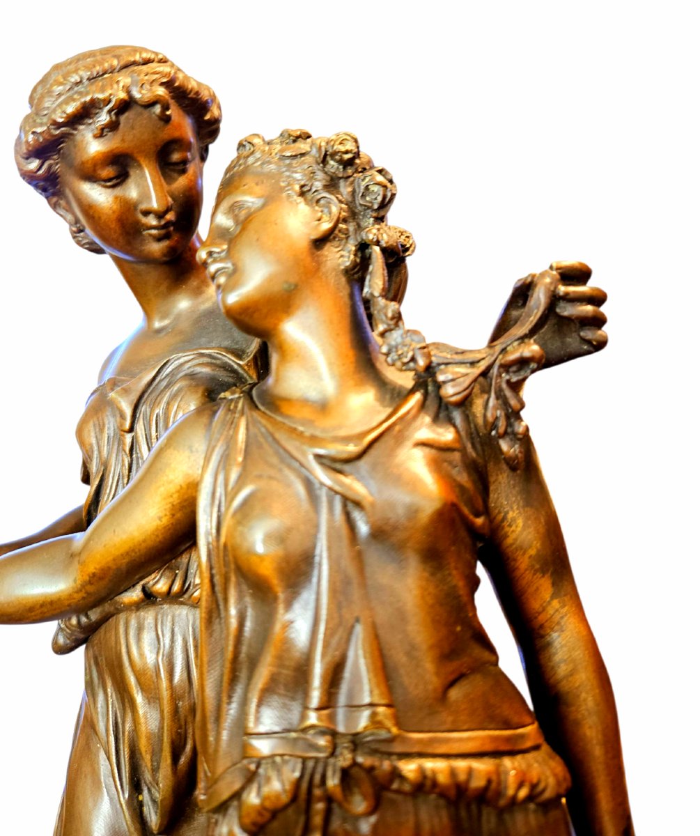 Dumaige Etienne Henri (1830-1888) Bronze Group, Young Women Dressed In Antique Style -photo-5