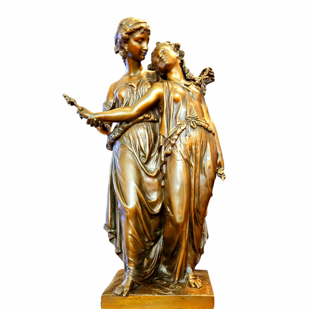 Dumaige Etienne Henri (1830-1888) Bronze Group, Young Women Dressed In Antique Style -photo-7