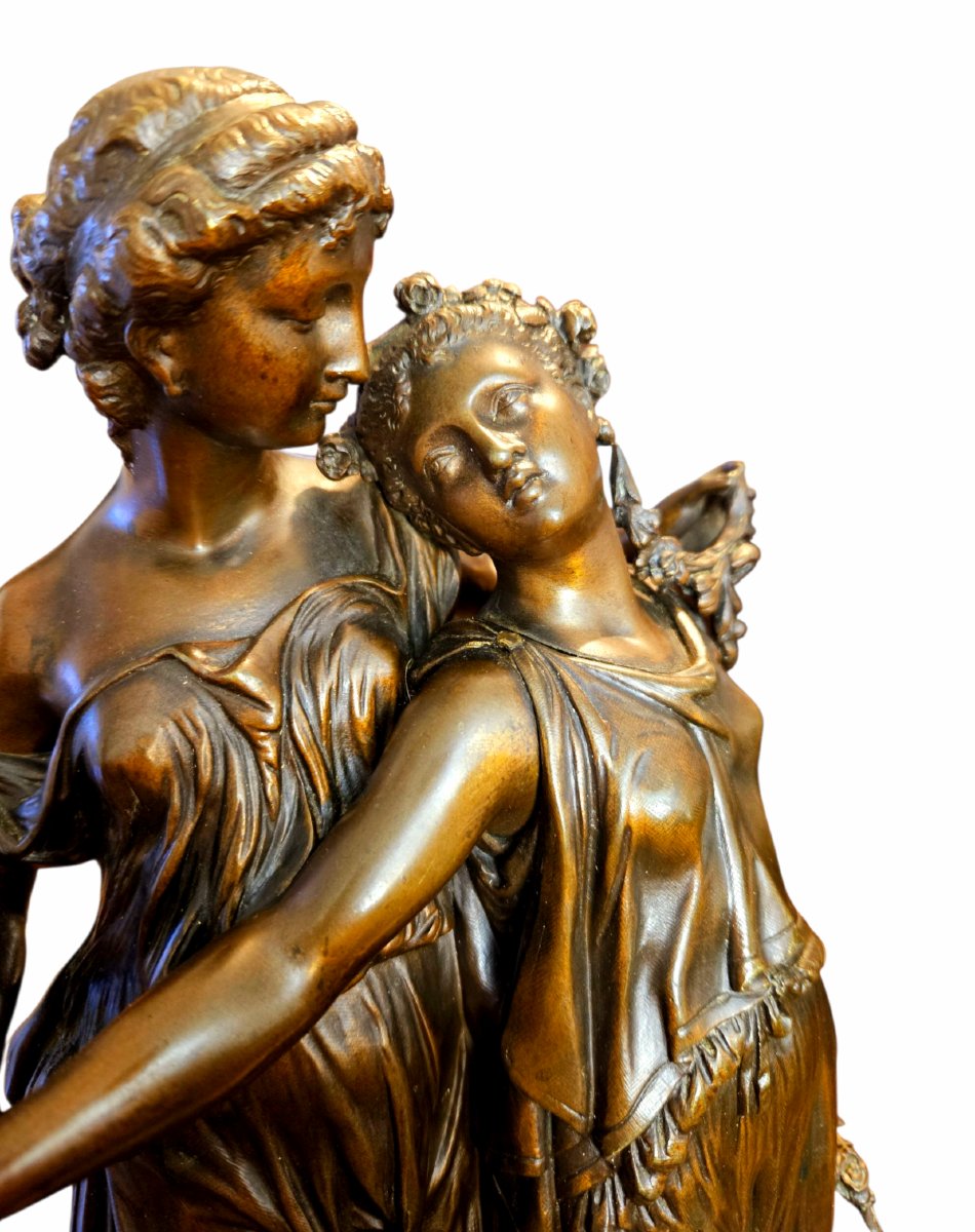 Dumaige Etienne Henri (1830-1888) Bronze Group, Young Women Dressed In Antique Style -photo-8