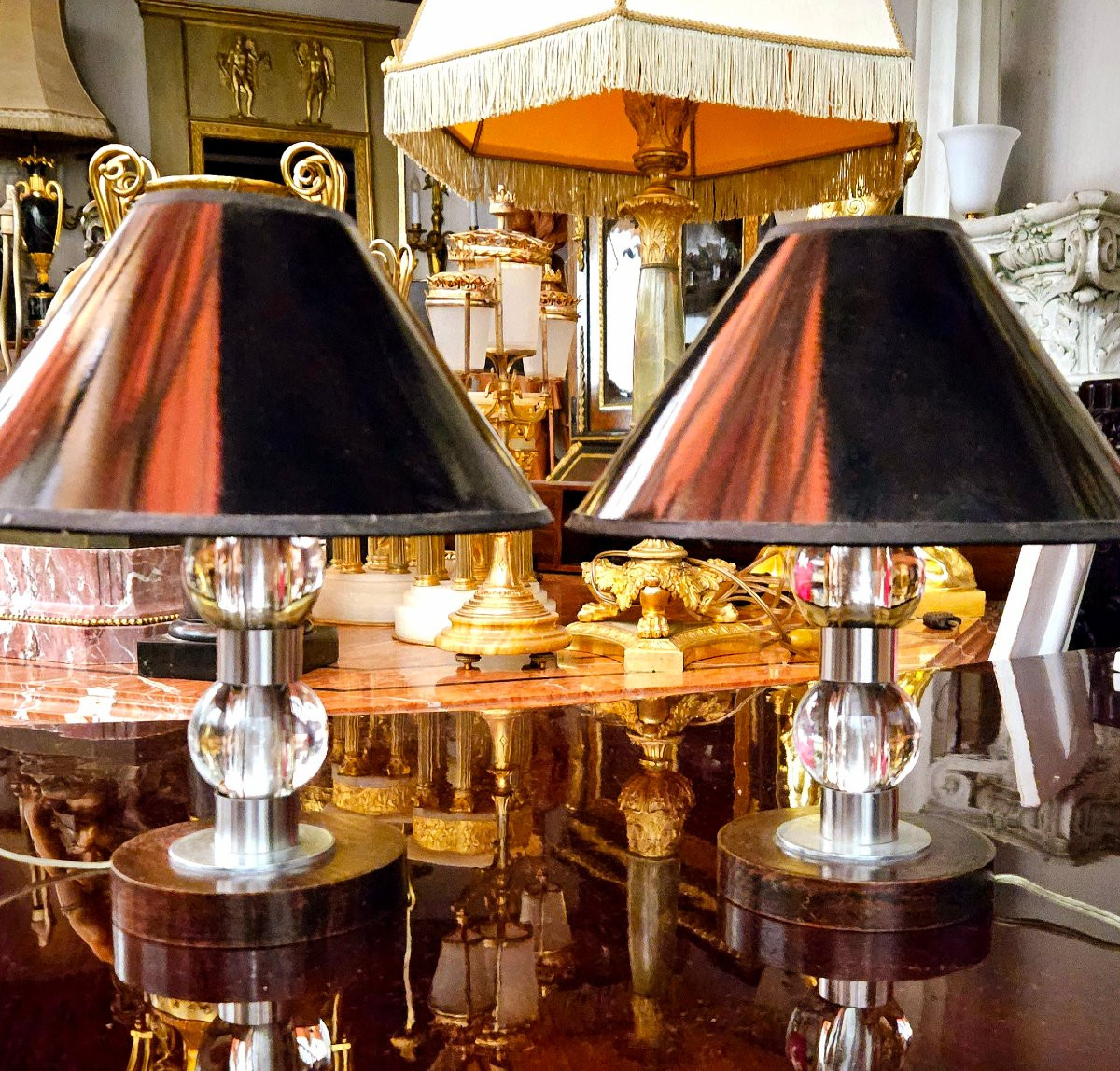 Pair Of Art Deco Lamps By Jacques Adnet-photo-2