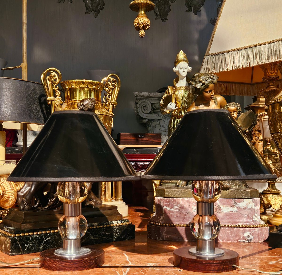 Pair Of Art Deco Lamps By Jacques Adnet-photo-3