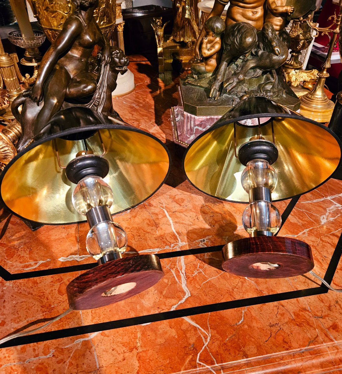 Pair Of Art Deco Lamps By Jacques Adnet-photo-3
