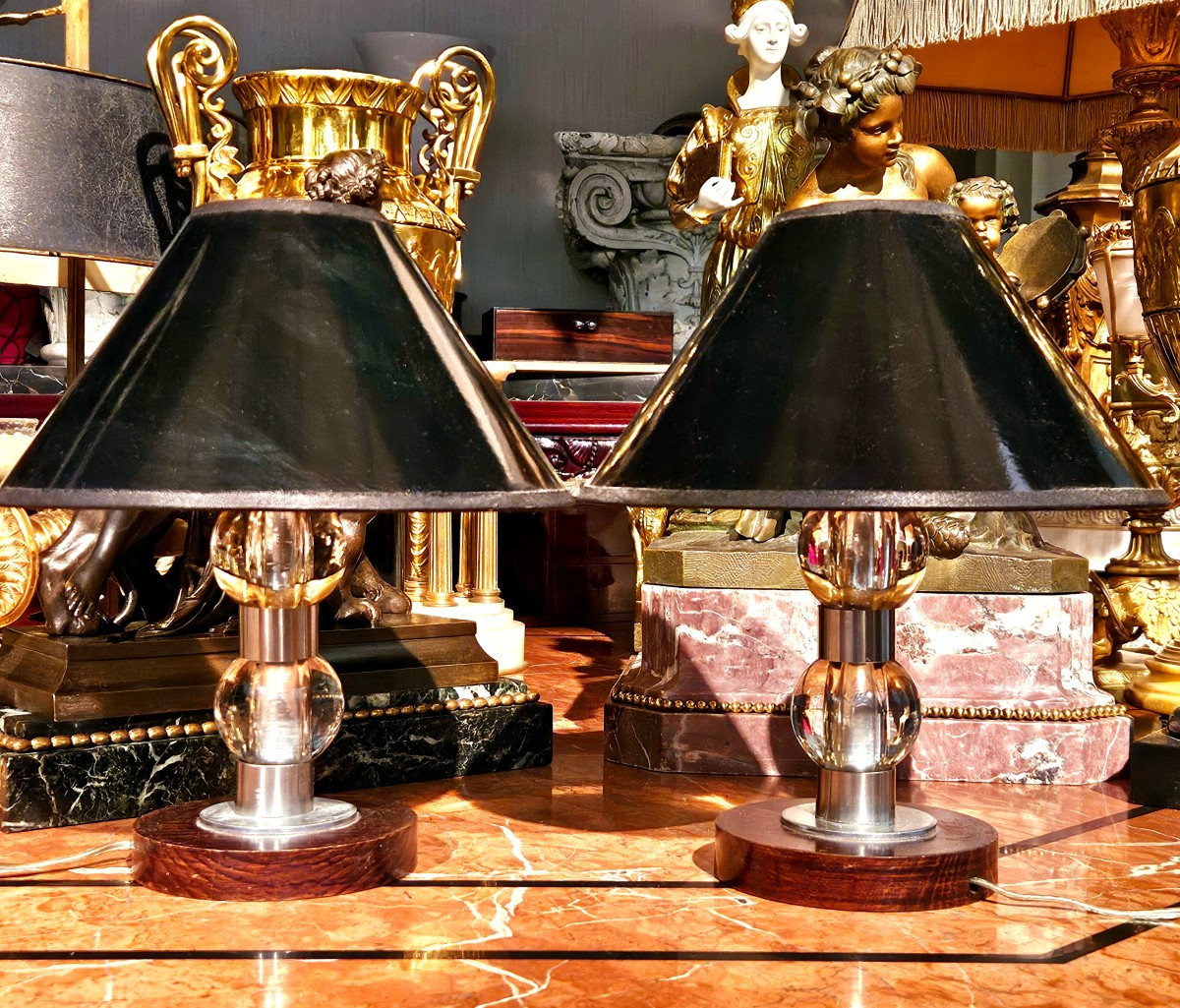 Pair Of Art Deco Lamps By Jacques Adnet