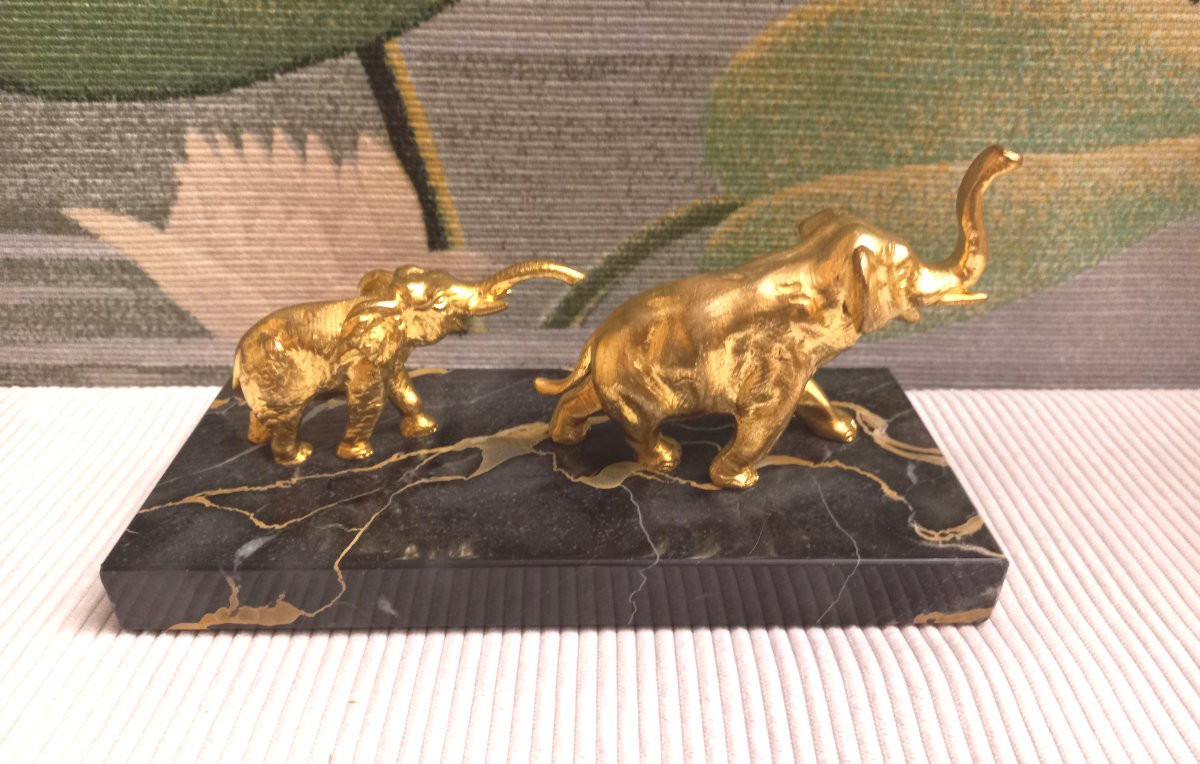 Art Deco Gilt Bronze Elephants-photo-2