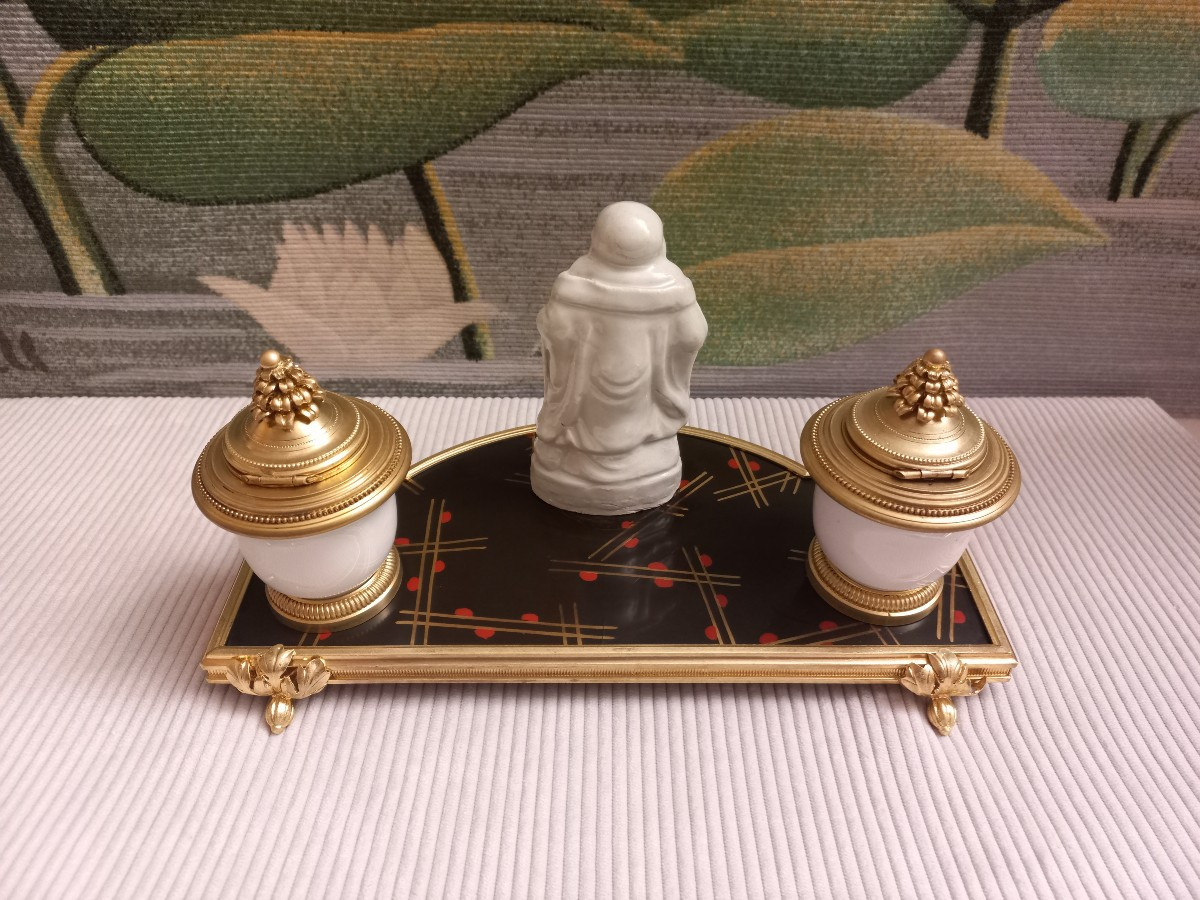Encrier en bronze doré et laque Extrême-Orient-photo-3