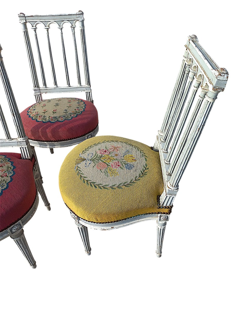 Suite 4 chaises XVIIIe Louis XVI garniture neuve-photo-3