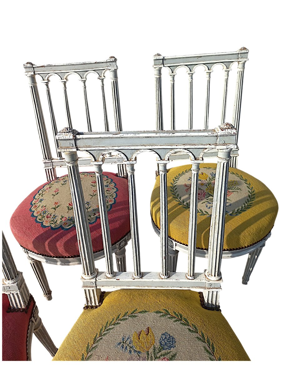 Suite 4 chaises XVIIIe Louis XVI garniture neuve-photo-4