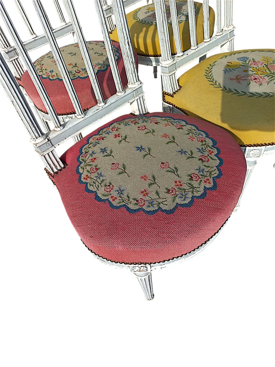 Suite 4 chaises XVIIIe Louis XVI garniture neuve-photo-1