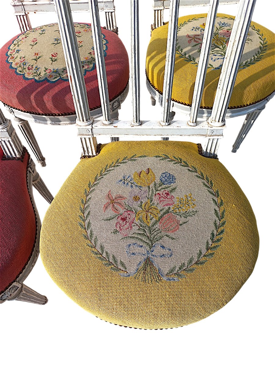 Suite 4 chaises XVIIIe Louis XVI garniture neuve-photo-2