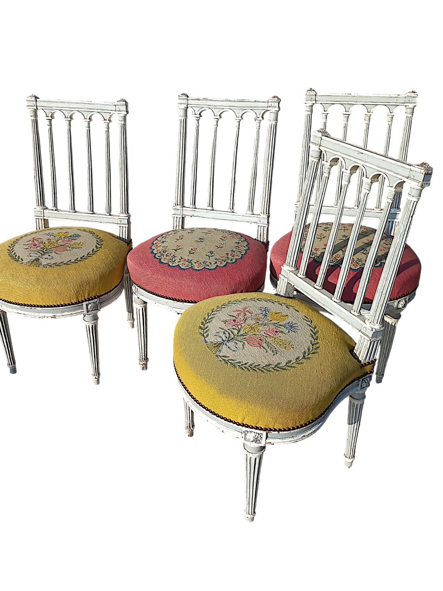 Suite 4 chaises XVIIIe Louis XVI garniture neuve-photo-3