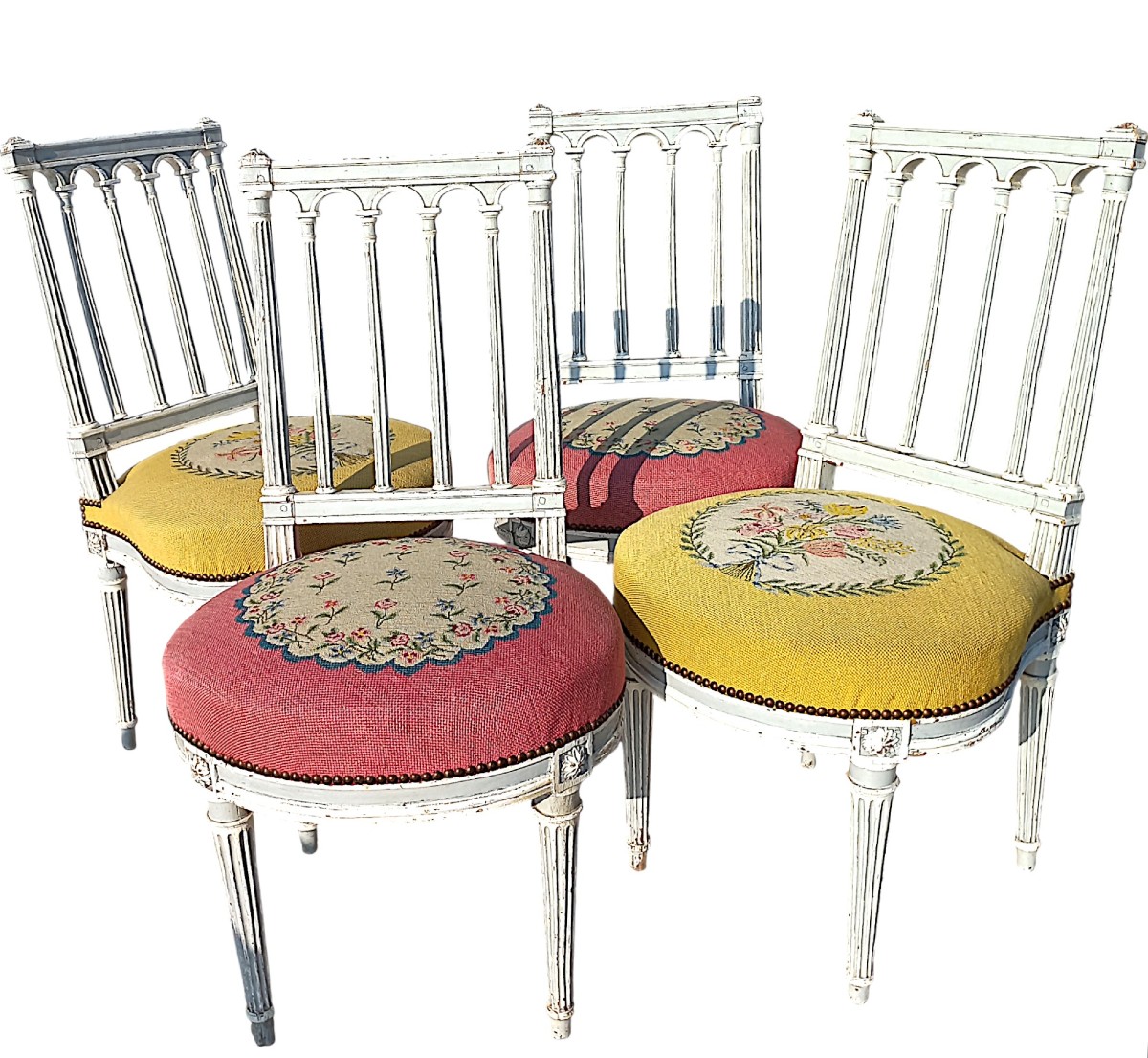 Suite 4 chaises XVIIIe Louis XVI garniture neuve