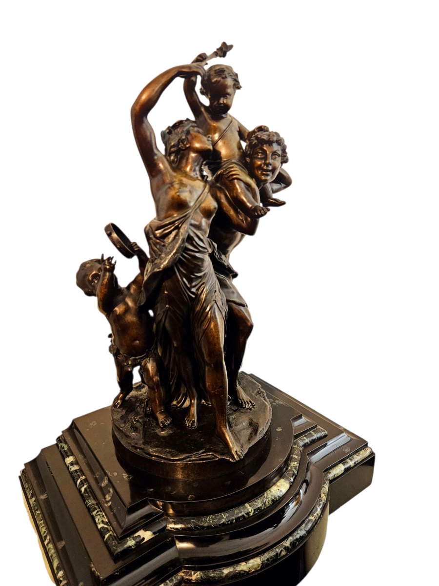 "L’enfance de Silène" Signé Clodion Groupe en bronze XIXème -photo-2