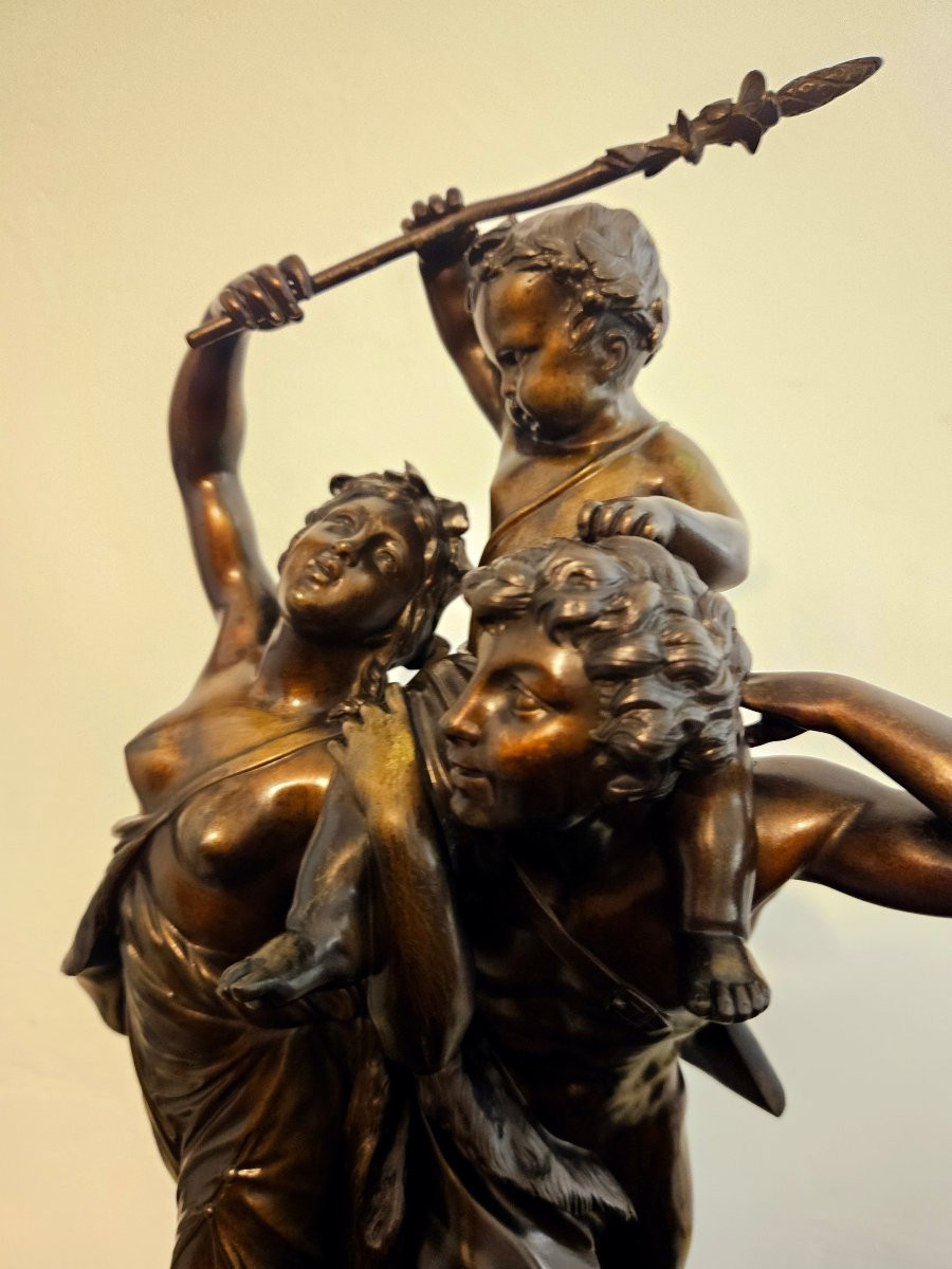 "L’enfance de Silène" Signé Clodion Groupe en bronze XIXème -photo-4