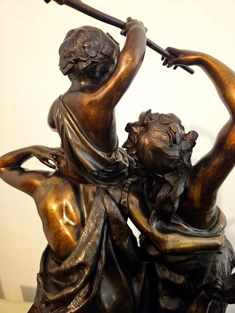 "L’enfance de Silène" Signé Clodion Groupe en bronze XIXème -photo-4
