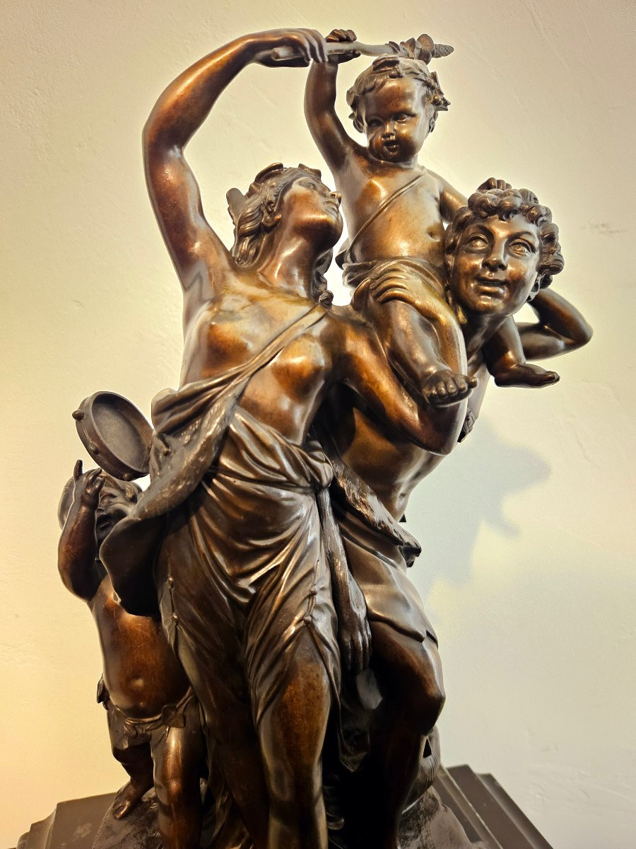 "L’enfance de Silène" Signé Clodion Groupe en bronze XIXème -photo-6