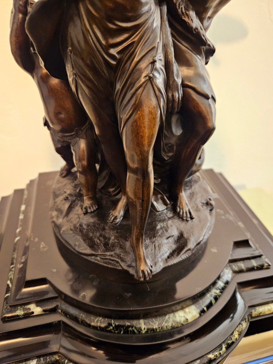 "L’enfance de Silène" Signé Clodion Groupe en bronze XIXème -photo-7