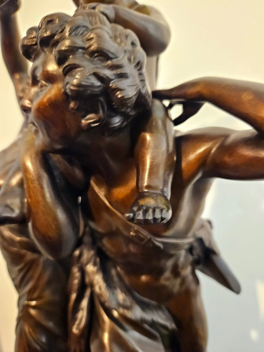 "L’enfance de Silène" Signé Clodion Groupe en bronze XIXème -photo-8