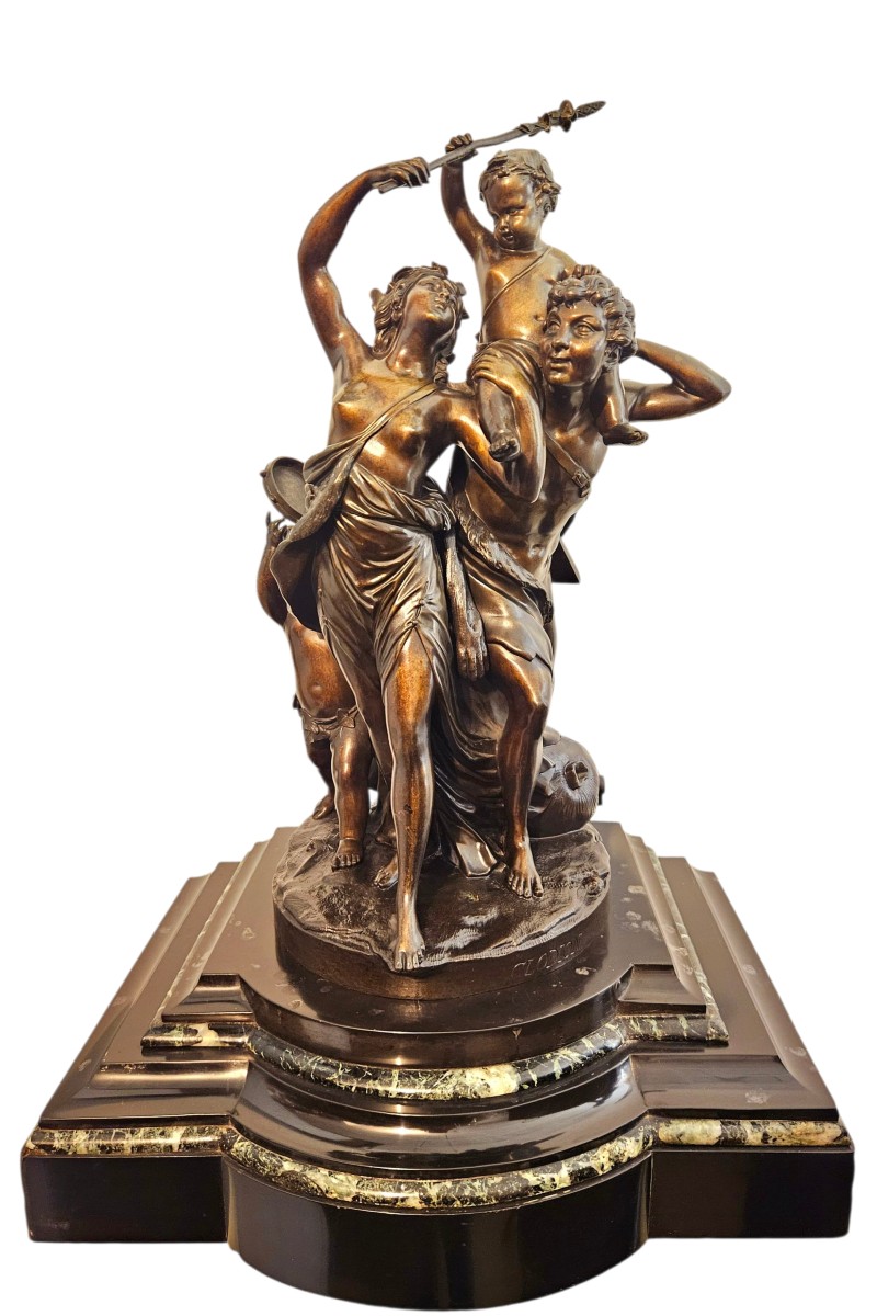 "L’enfance de Silène" Signé Clodion Groupe en bronze XIXème
