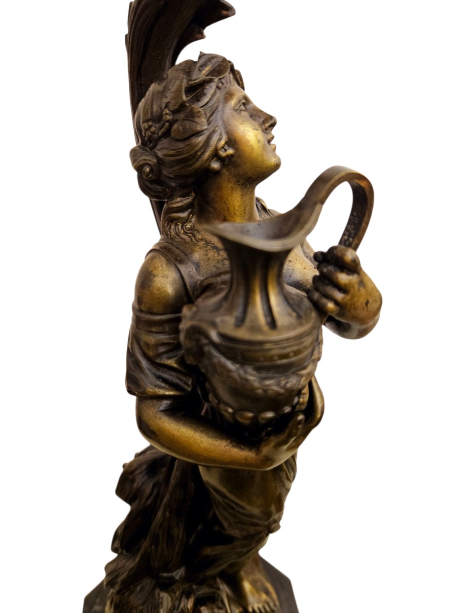 Clodion Grands candélabres bronze patiné satyre et bacchante -photo-8