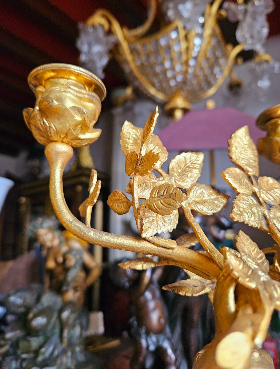 Clock And Censolettes With Putti, Marble And Gilt Bronze, 19th Century -photo-4