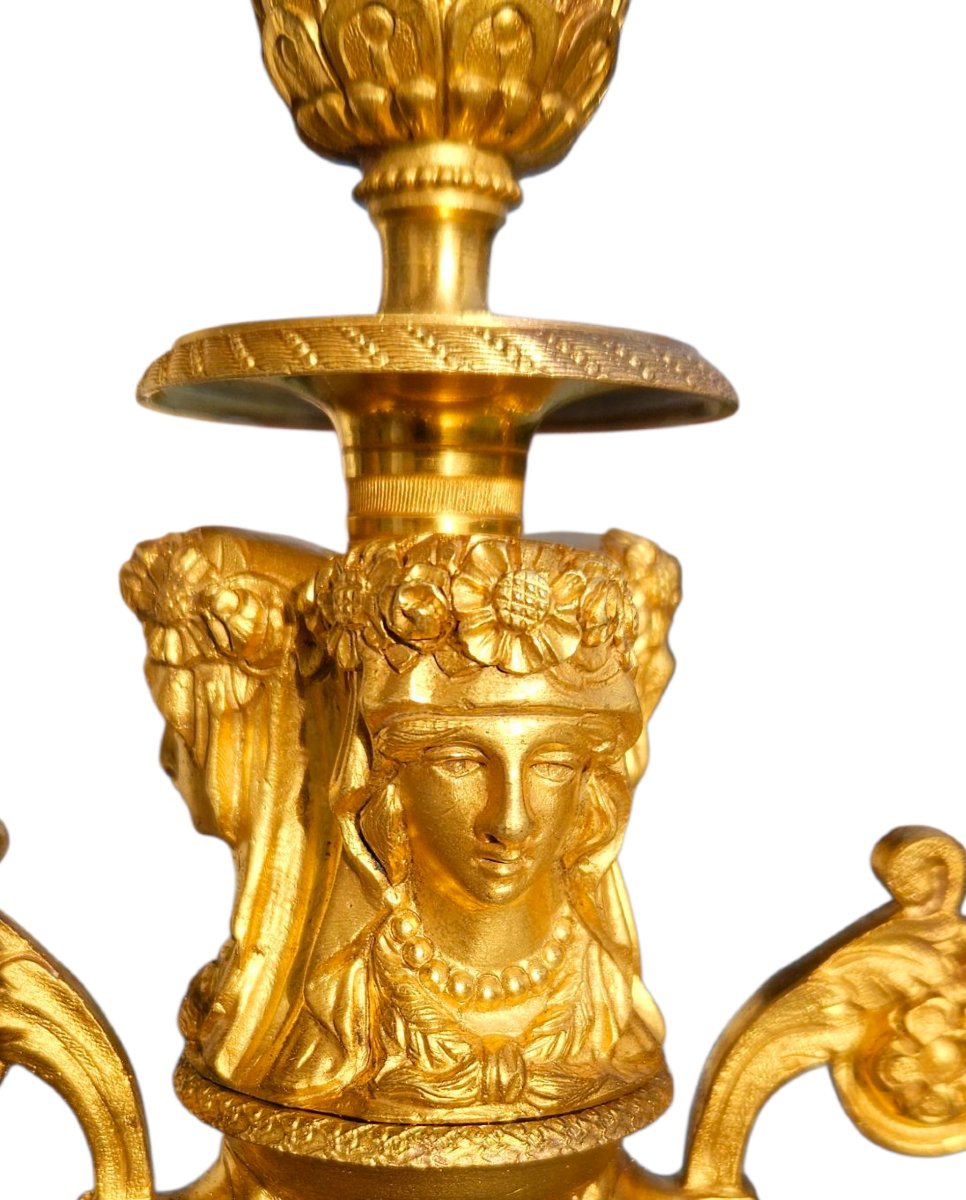 Pair Of Empire Style Gilt Bronze And Marble Candelabra, 19th Century -photo-4