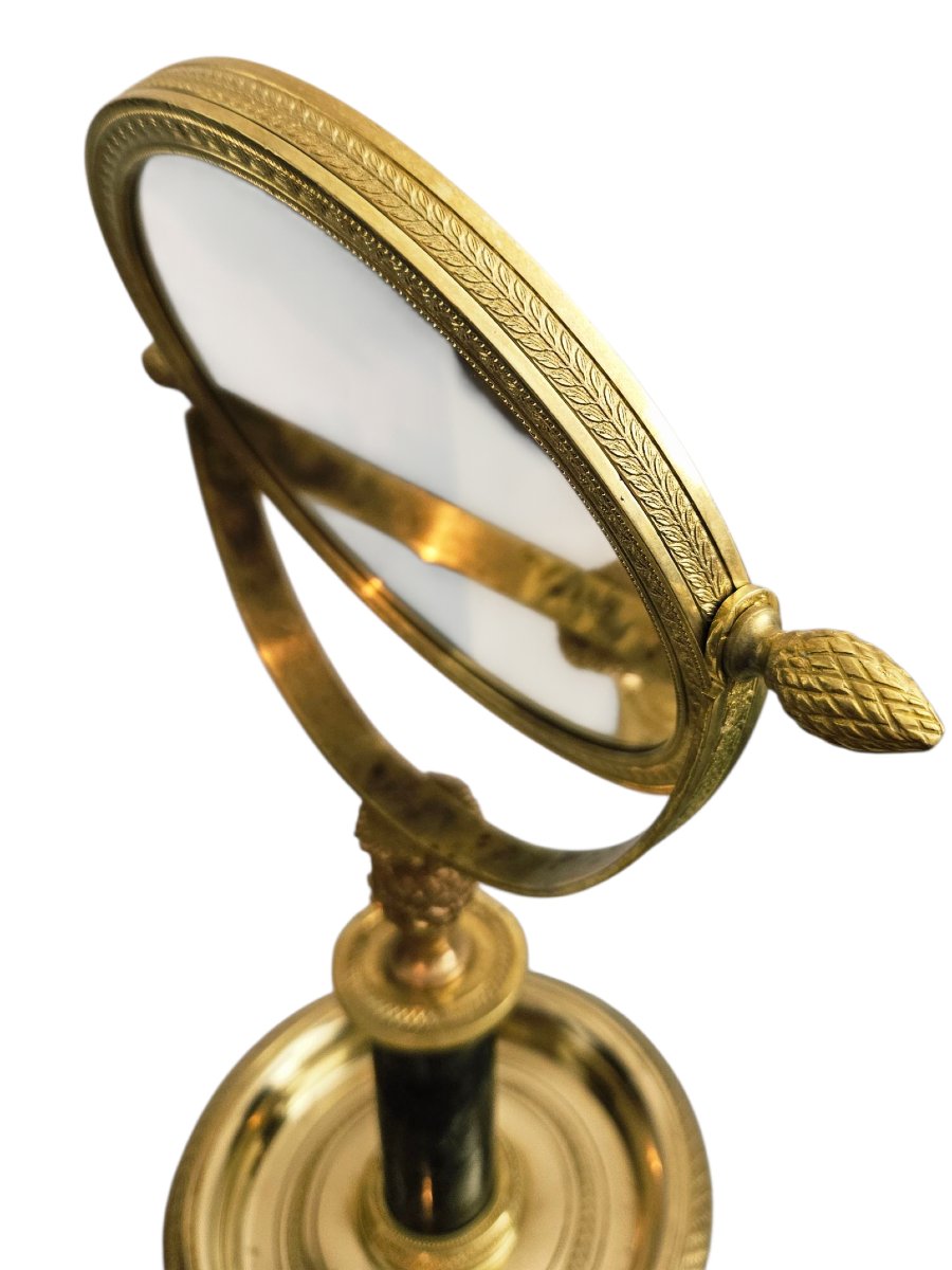 19th Century Gilt Bronze And Green Marble Tabletop Mirror -photo-3