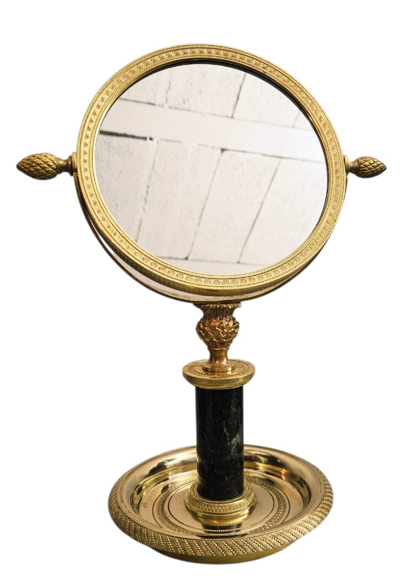 19th Century Gilt Bronze And Green Marble Tabletop Mirror -photo-4