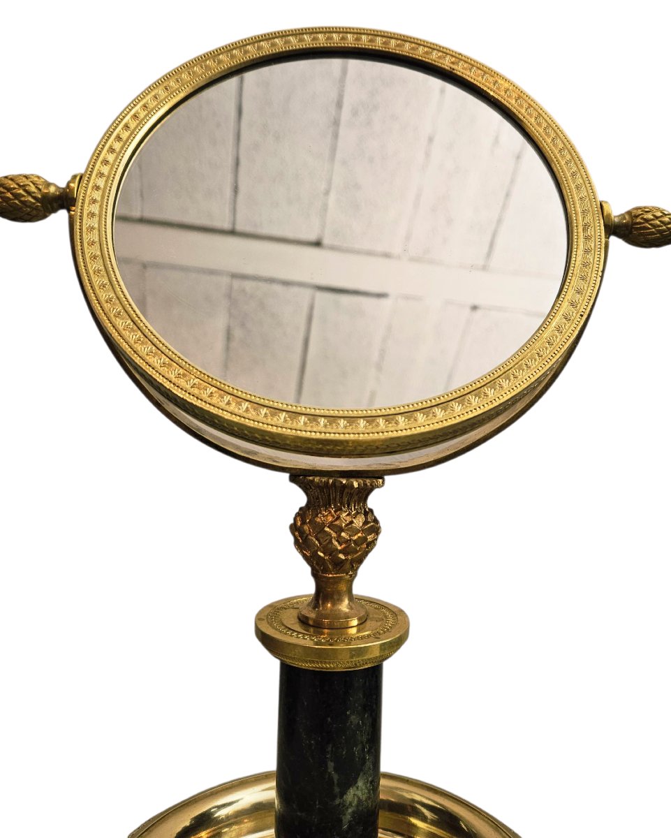 19th Century Gilt Bronze And Green Marble Tabletop Mirror -photo-2
