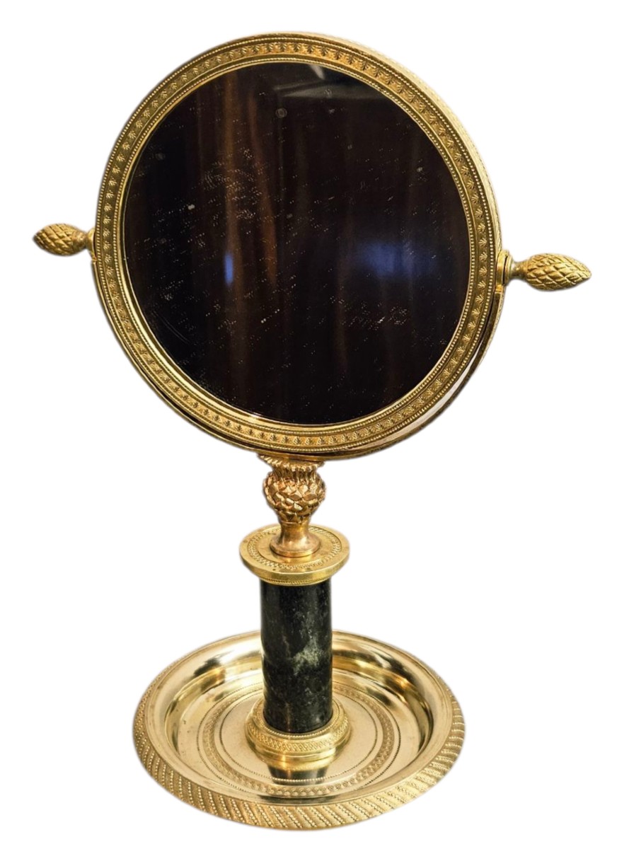 19th Century Gilt Bronze And Green Marble Tabletop Mirror 