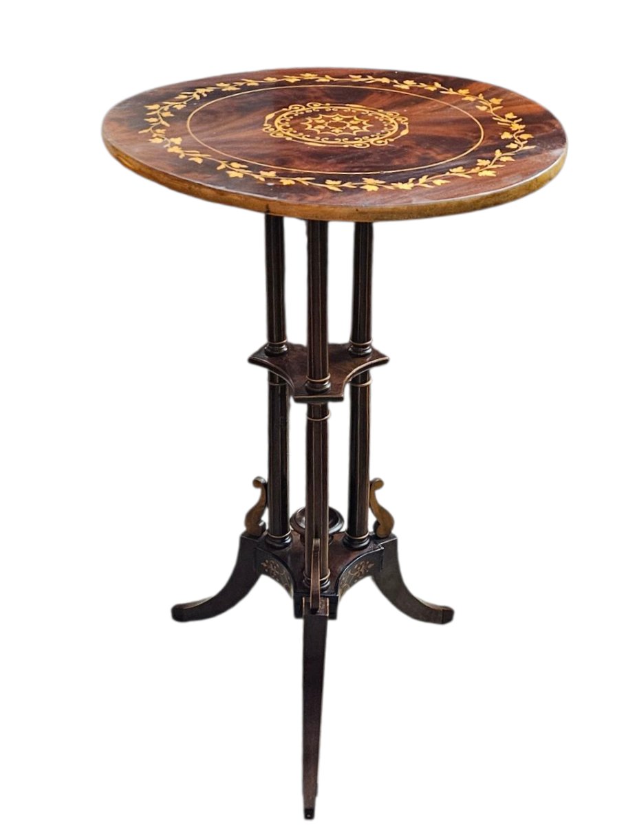 Small Marquetry Pedestal Table, Charles X Period-photo-2