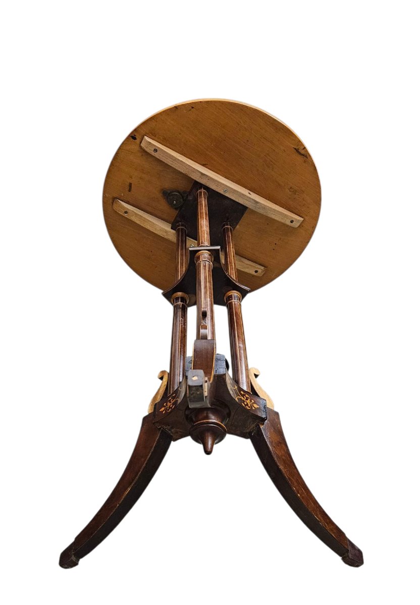 Small Marquetry Pedestal Table, Charles X Period-photo-4