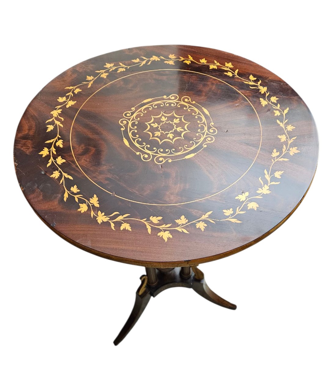 Small Marquetry Pedestal Table, Charles X Period-photo-5