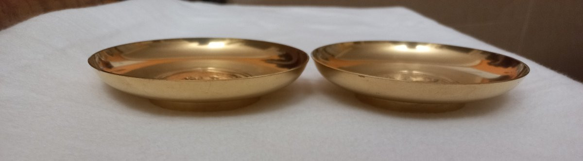 Paire de coupes F Levillain Barbedienne bronze doré Ménélas & Alonysos-photo-1