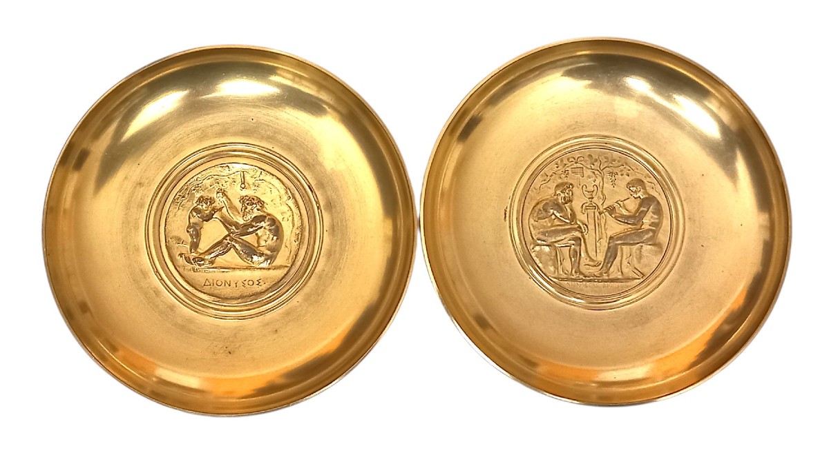 Paire de coupes F Levillain Barbedienne bronze doré Ménélas & Alonysos