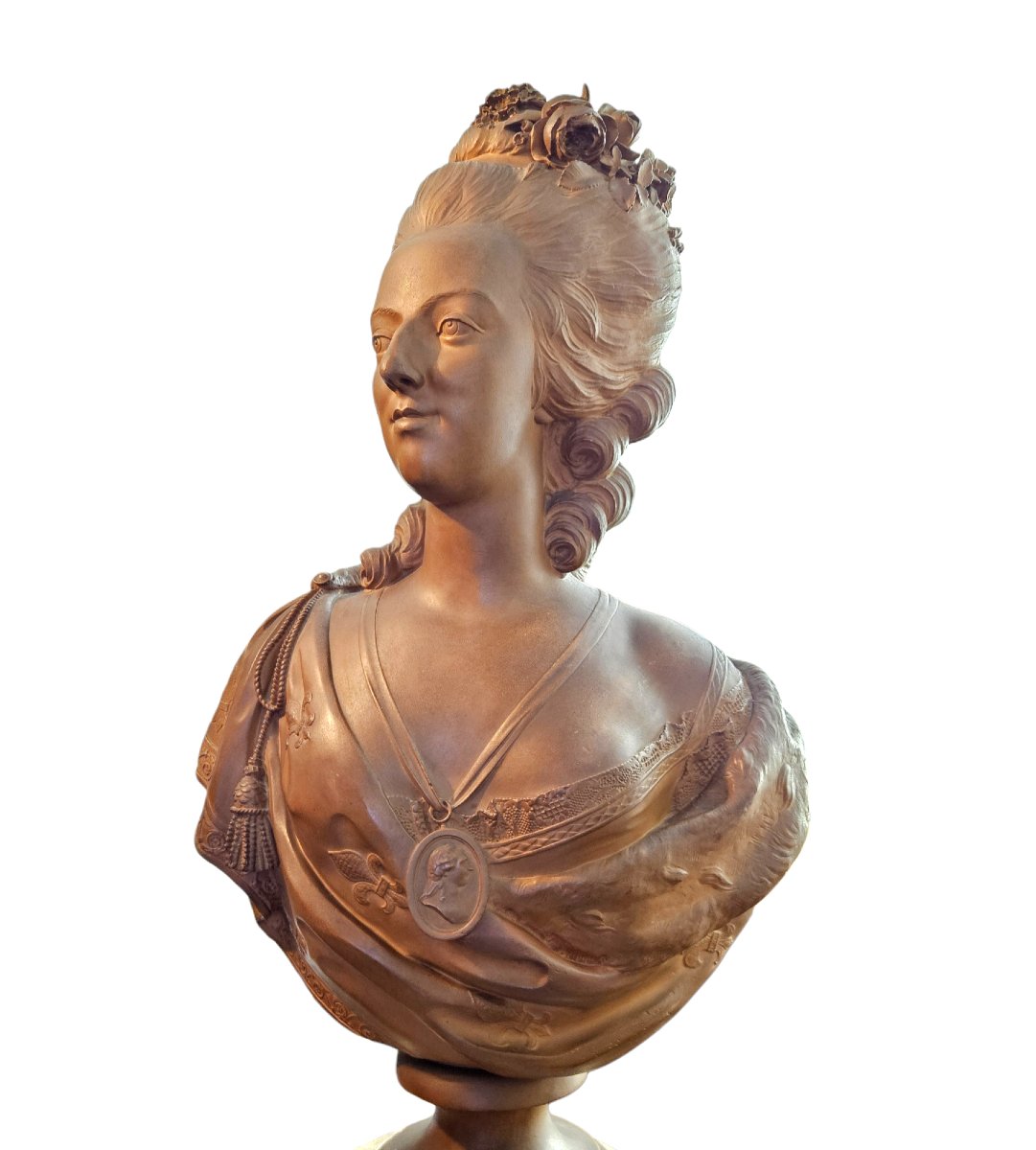 Important buste de Marie-Antoinette sur colonne Ht 207 cm-photo-3