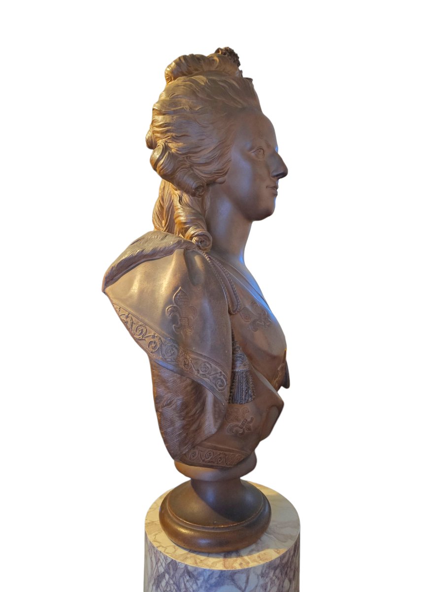 Important buste de Marie-Antoinette sur colonne Ht 207 cm-photo-8