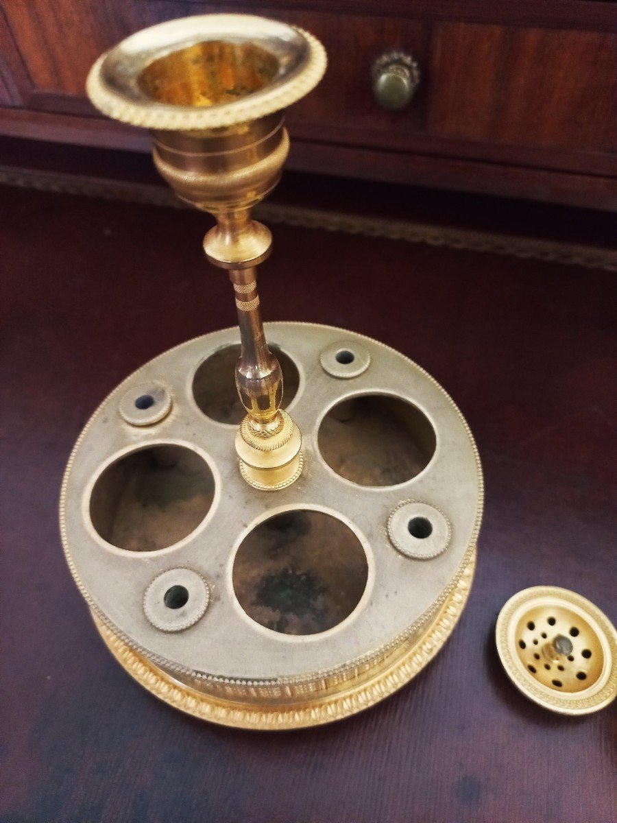Encrier Empire à Bougeoir Bronze Ciselé Et Doré Au Mercure-photo-1