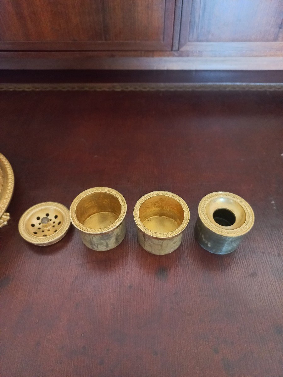 Encrier Empire à Bougeoir Bronze Ciselé Et Doré Au Mercure-photo-2