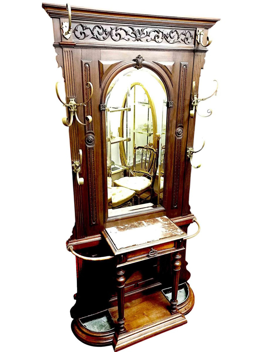 Walnut Coat Rack, Circa 1900-photo-7