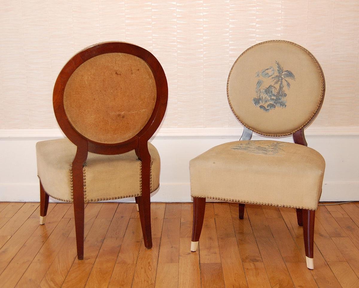 Paire de Chauffeuses Art Déco attribuée à Jean Pascaud-photo-3