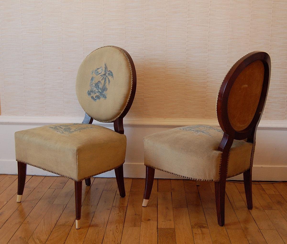 Paire de Chauffeuses Art Déco attribuée à Jean Pascaud-photo-5