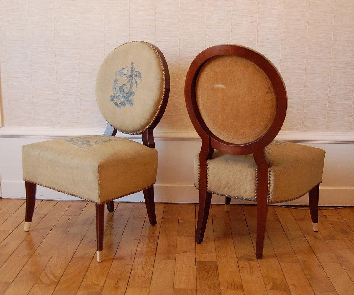 Paire de Chauffeuses Art Déco attribuée à Jean Pascaud-photo-7